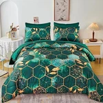 Hexagon Comforter Set 7 Pcs Marble Honeycomb Geometric Bed Full Emerald Green. Fixed Price $64.50.