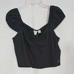 Nwt Roxy Black Hibiscus Honey Crop Top Girls Xl Summer Cap Sleeves V-neck. Fixed Price $32.00.