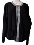 Kate Hill Jacket Black Aqua Trim Knit Xl Open Front Pockets Career Chic. Fixed Price $30.00.