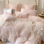 Ruffled Bedding Bow Duvet Cover -twin Size Pink Chic Lace Set With Cu.... Fixed Price $46.27.