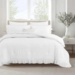 White Comforter Set Queen Size Seersucker Design With Ruffled Edges, Ultra-so.... Fixed Price $56.19.