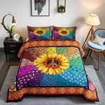 Bohemian Style King Size Comforter Set,kids Sunflowers Peace Sign Decor All Seas. Fixed Price $107.99.