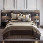 Stratford Park Bedding Striped Pintuck 8-PIECE Comforter Set Brown Queen Size. Fixed Price $167.34.