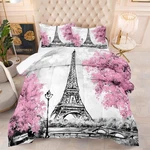 Kxry Pink Paris Comforter Set Queen Size Eiffel Tower Flower French Style Bed.... Fixed Price $64.59.