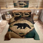 Homewish Lodge Cabin Comforter Set Full Size 3 Pcs Wild Bear Retro Grid Rustic. Fixed Price $39.29.
