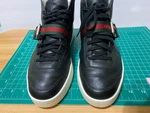 Gucci Men Black Leather High Top Sneakers Web Stripe Buckle Strap 407333 10. Fixed Price $250.00.