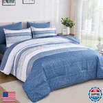 Drucon 7 Piece Striped Comforter Set Queen Size Light Blue Bed In Bag, Soft Mi. Fixed Price $82.99.