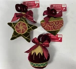 Bed Bath & Beyond Burgundy Satin Swarovski Elements Christmas Ornaments Set 3. Fixed Price $35.99.