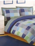 Twin - Izod Crew Plaid Blue & Green Blocks Overstuffed Comforter Sham Set. Fixed Price $99.00.