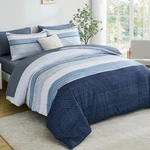 Comforter Set Queen Size 7 Piece Bag Boho Blue Striped Bedding Soft. Fixed Price $75.99.