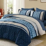 Cottolester Queen Comforter Set 7 Pieces Blue Boho Striped Bed In Bag,soft .... Fixed Price $63.68.