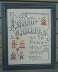 Vtg Children Cross Stitch Needle Work Blue Wood Framed Art Gallery Grandma. Fixed Price $26.95.