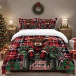 3-PIECE Bedding Set Of Happy Christmas Striped Plaid Highland Cow Snowflake Mosa. Fixed Price $26.22.