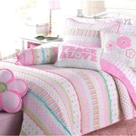 Pink Polka Dot Peace & Love 100% Cotton Reversible Quilt Bedding Set For Kids Gi. Fixed Price $93.55.