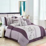 7-PIECE Purple Pleated Stripe Embroidered Floral Cherry Blossom Comforter Set. Fixed Price $96.99.