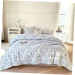 Comforter Set White And Blue QUEEN(90"X90") 01-A#CHIC Fresh Floral. Fixed Price $89.39.