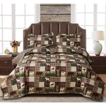 Rustic Queen Quilt Set - Moose Bear Log Cabin Comforter With Cotton Shams. Fixed Price $41.20.