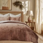 New West Elm Velvet Terracotta Clay Queen / King Bedding Comforter & Sham Set. Fixed Price $166.00.