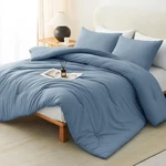 Queen Set Grayish Blue, 3 Pieces Solid Size Breathabl. Fixed Price $73.91.