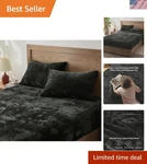 Cozy Velvet Fitted Sheet & Pillowcases Set, Machine Washable For Queen Size Beds. Fixed Price $51.84.