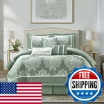 Stratford Park Sage 7PC Comforter Set Queen Size Jacquard Matching Solid. Fixed Price $131.20.