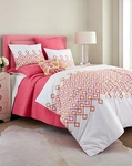 Nostalgia Darby Pink Blossom Orange Diamond Embroidery Cream 3PC King Duvet Set. Fixed Price $79.90.