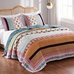 Quilt Set King Floral Geometric Blue Green Orange Reversible Cotton Pillow Sham. Fixed Price $155.67.