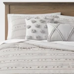 5PC Full/queen Quinlan Clipped Stripe Dot Comforter Bedding Set Gray - Threshold. Fixed Price $35.99.