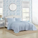 Laura Ashley Full/queen Blue Oxford Striped 3PC Quilt Set Reversible/cotton. Fixed Price $117.00.