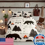 Homewish Happy Camping Comforter Set Queen Sizehunt Bear Pine Trees Bedding. Fixed Price $54.88.