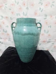 Cole Pottery Vintage Turquoise-green Glazed Ceramic Vase W/double Loop Handles. Fixed Price $150.00.
