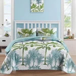 Tropical Plants Quilt Set Queen Size 3 Pieces Green And Blue Palm Botanical B.... Fixed Price $49.06.