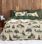 Rustic Queen Comforter Set 3PC - Green Brown Mountain Forest Cabin Lodge Bedding. Fixed Price $56.00.
