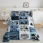 Happy Camping Comforter Set,lake Boat Pine Tree Pattern Bedding 3PCS,VINT.... Fixed Price $104.28.