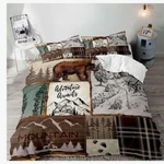 Rustic Mountain Patchwork Queen Comforter Set With Bear Deer Pillowcases. Fixed Price $30.00.