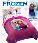 Disney Frozen Anna Elsa Twin Pink Comforter (reversible) Sheets And Beach Towel. Fixed Price $69.99.