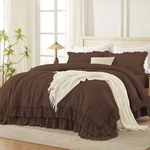 Farmhouse Bedroom Queen Comforter Set - Brown Ruffle Bedding 90X90 3PC. Fixed Price $114.99.
