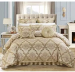 Chic Home Aubrey King Size Comforter Set With Bed Skirt, Shams & 3 Pillows Gold. Fixed Price $189.00.