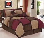7 Pc Burgundy Brown & Beige Micro Suede Patchwork Twin Queen King Comforter Set. Fixed Price $96.00.