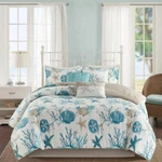 Coastal Comforter Set Blue Gray King Pillow Sham Bedskirt Cotton 7 Piece Bedding. Fixed Price $159.93.