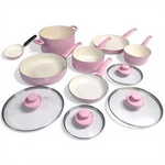 11PC Greenlife Soft Grip Pink Nonstick Cookware Set Gently Used. Fixed Price $75.67.