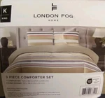 London Fog 3 Piece Comforter Size King Khaki Caron Stripe. Fixed Price $52.00.