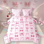 Pink Cherry Bow Queen Comforter Set 7 Pc Bedding. Fixed Price $81.50.