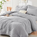 Hymokege Light Grey Queen Comforter Set Seersucker 7 Pieces, All Season Luxury B. Fixed Price $88.01.