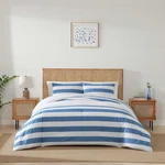 Queen Comforter Set, Soft Striped Bedding With Shams, Awning Blue. Fixed Price $149.99.