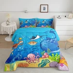 Marine Animals Comforter Queen,shark Octopus Turtle Coral Bedding Set,und.... Fixed Price $39.50.
