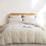 New Anthro Beige Boho Queen Size Tufted Abstract Bedding Comforter & Sham Set. Fixed Price $169.20.