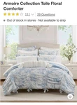 New Armoire Collection Twin/twin Extra Long Toile Floral Comforter - Blue. Fixed Price $16.00.