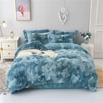 Chovy Faux Fur Tie-dyed Blue White Colorful Comforter Sets King 3PC Bed Set.... Fixed Price $73.57.