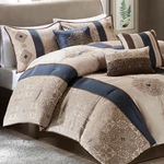 New! Beautiful Modern Chic Grey White Navy Blue Brown Scroll Comforter Set. Fixed Price $188.32.